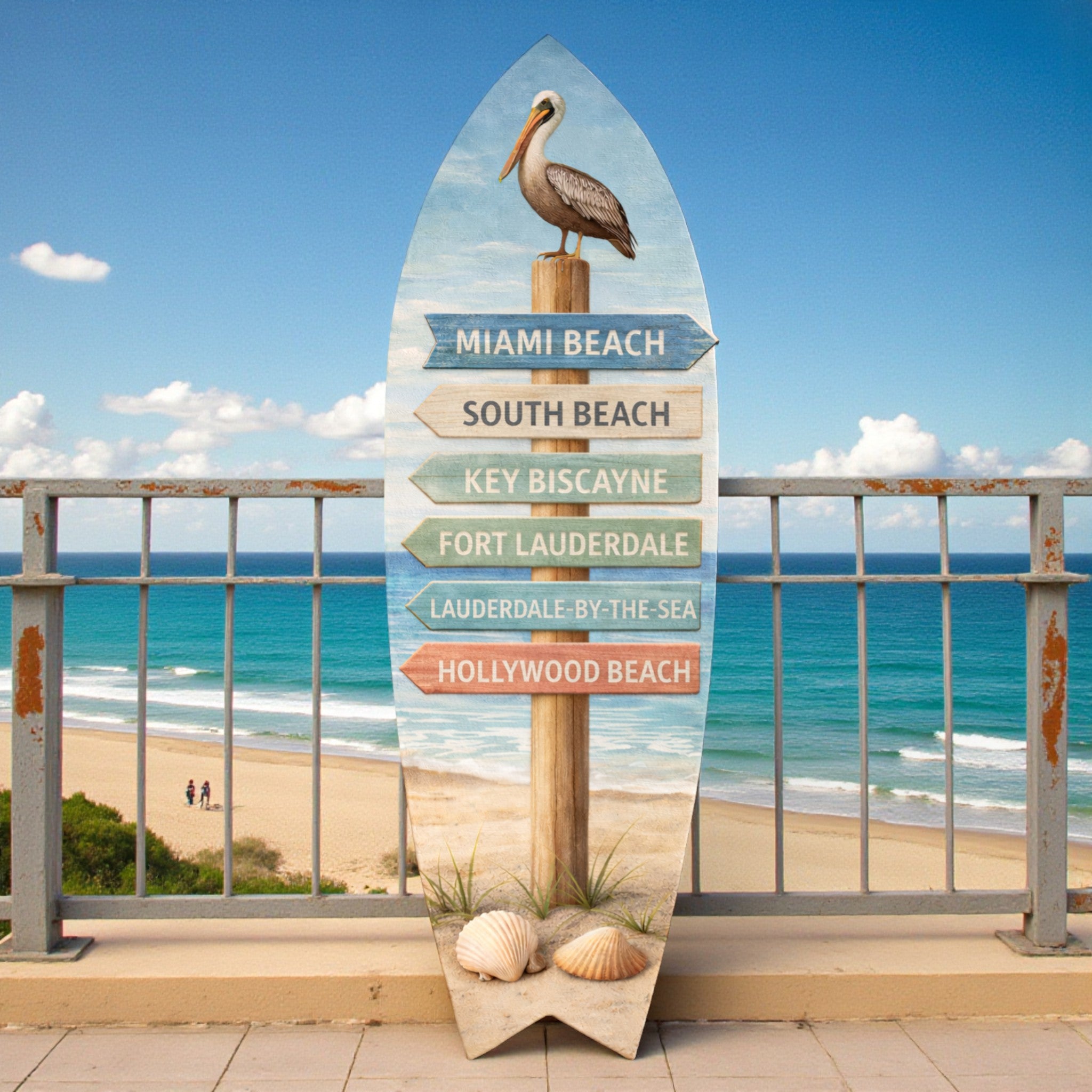 Florida and Miami Beach Surfboard Sign – South Beach, Key Biscayne, Fort Lauderdale, Lauderdale-By-The-Sea and Hollywood Beach