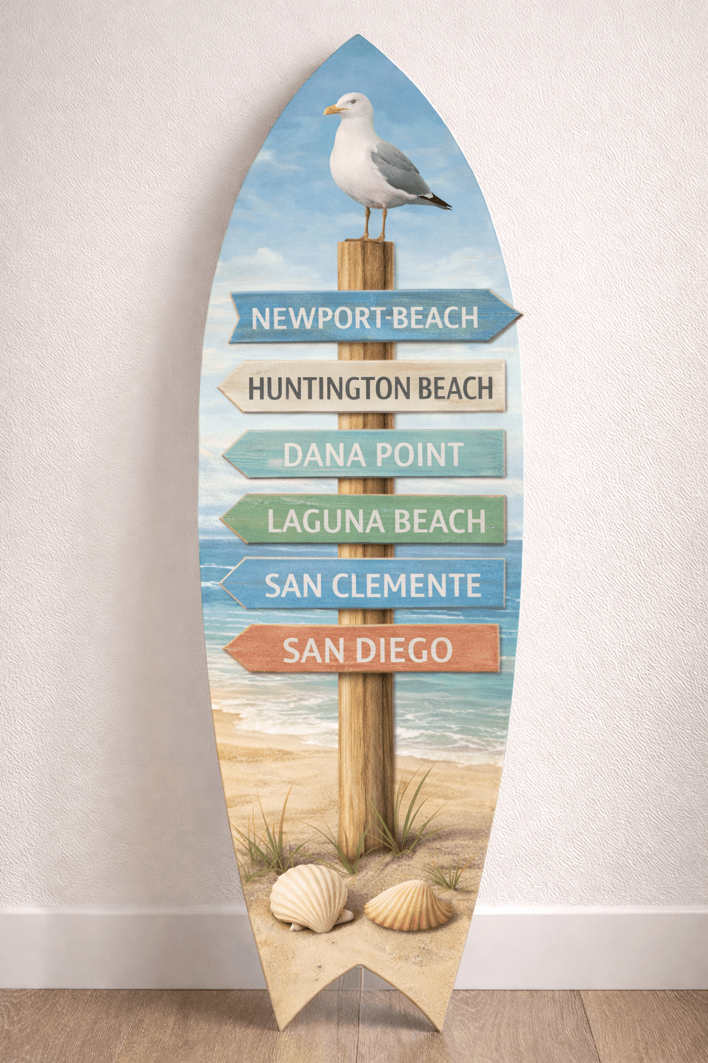 Southern California Surfboard Sign | Newport Beach Huntington Laguna Decor | Coastal Directional Wall Art | Beach House Surf Decor - Surfboard Life