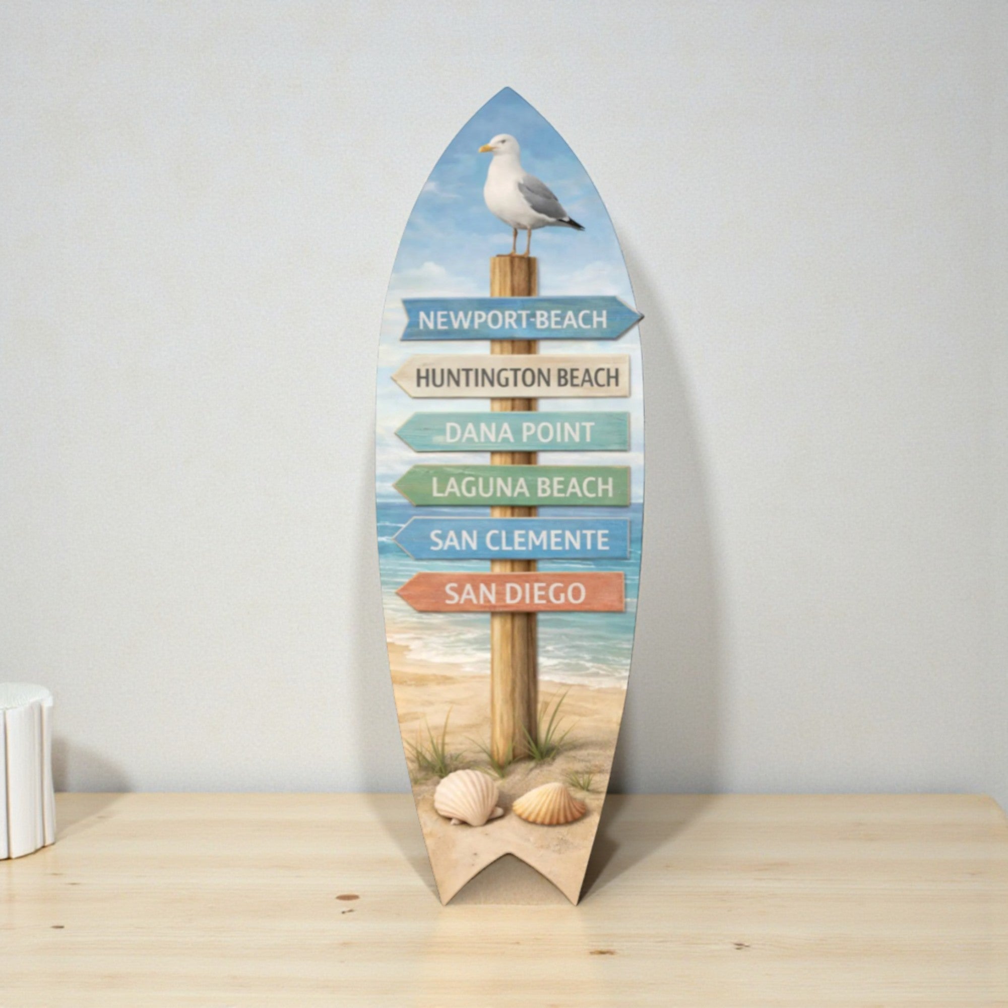 Southern California Surfboard Sign | Newport Beach Huntington Laguna Decor | Coastal Directional Wall Art | Beach House Surf Decor - Surfboard Life
